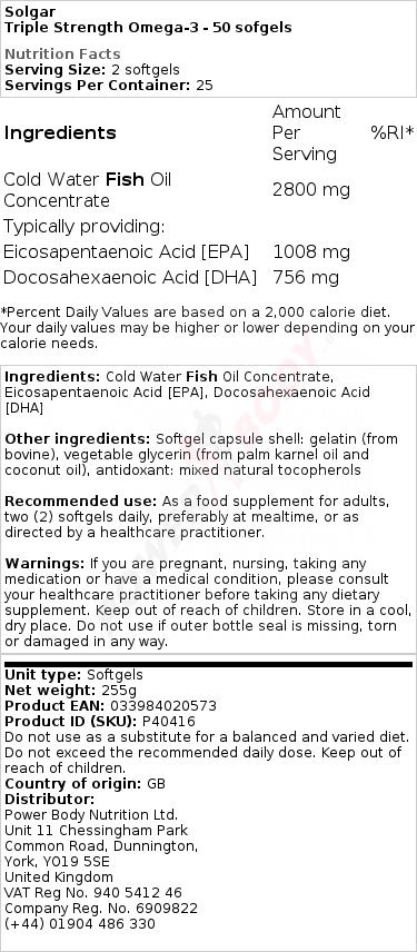 Triple Strength Omega-3 - 50 sofgels