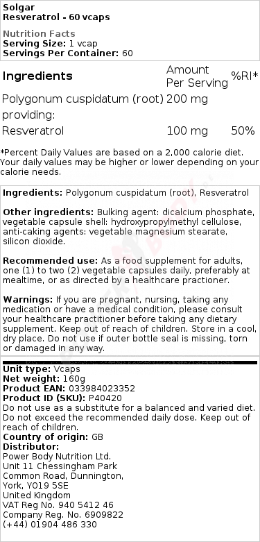 Resveratrol - 60 vcaps