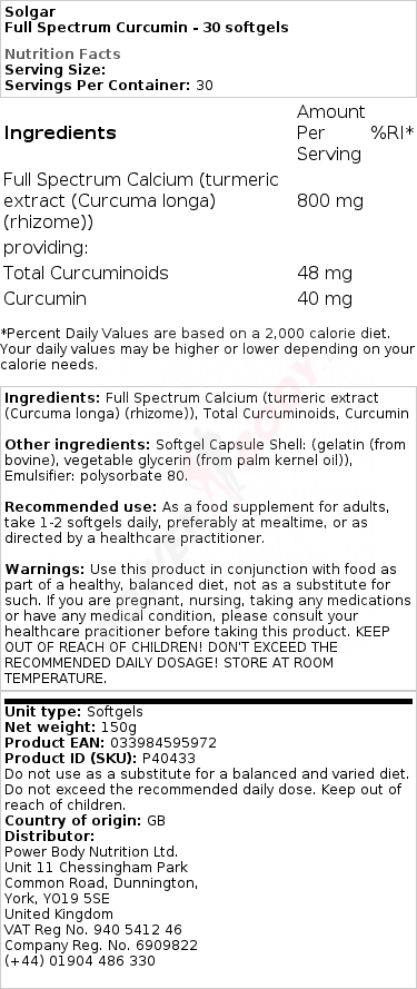 Full Spectrum Curcumin - 30 softgels