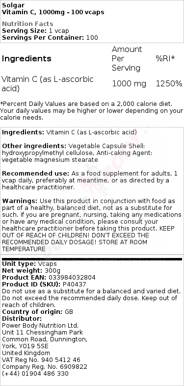 Vitamin C, 1000mg - 100 vcaps