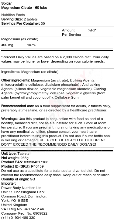 Magnesium Citrate - 60 tabs